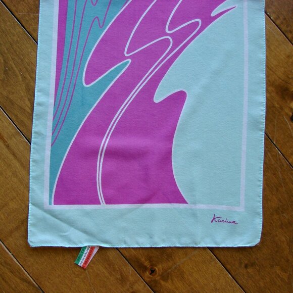 Vintage Oblong Scarf by Karina Purple Mint Green Pink Made in Italy Abstract - Picture 6 of 11